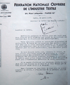 En avril 1937, la fédération CGT du textile demande l'ouverture de négociations(archives privées)